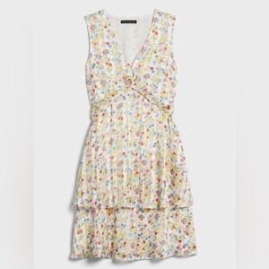 Banana Republic Ruffle Fit-and-Flare Dress in Off White Floral Print